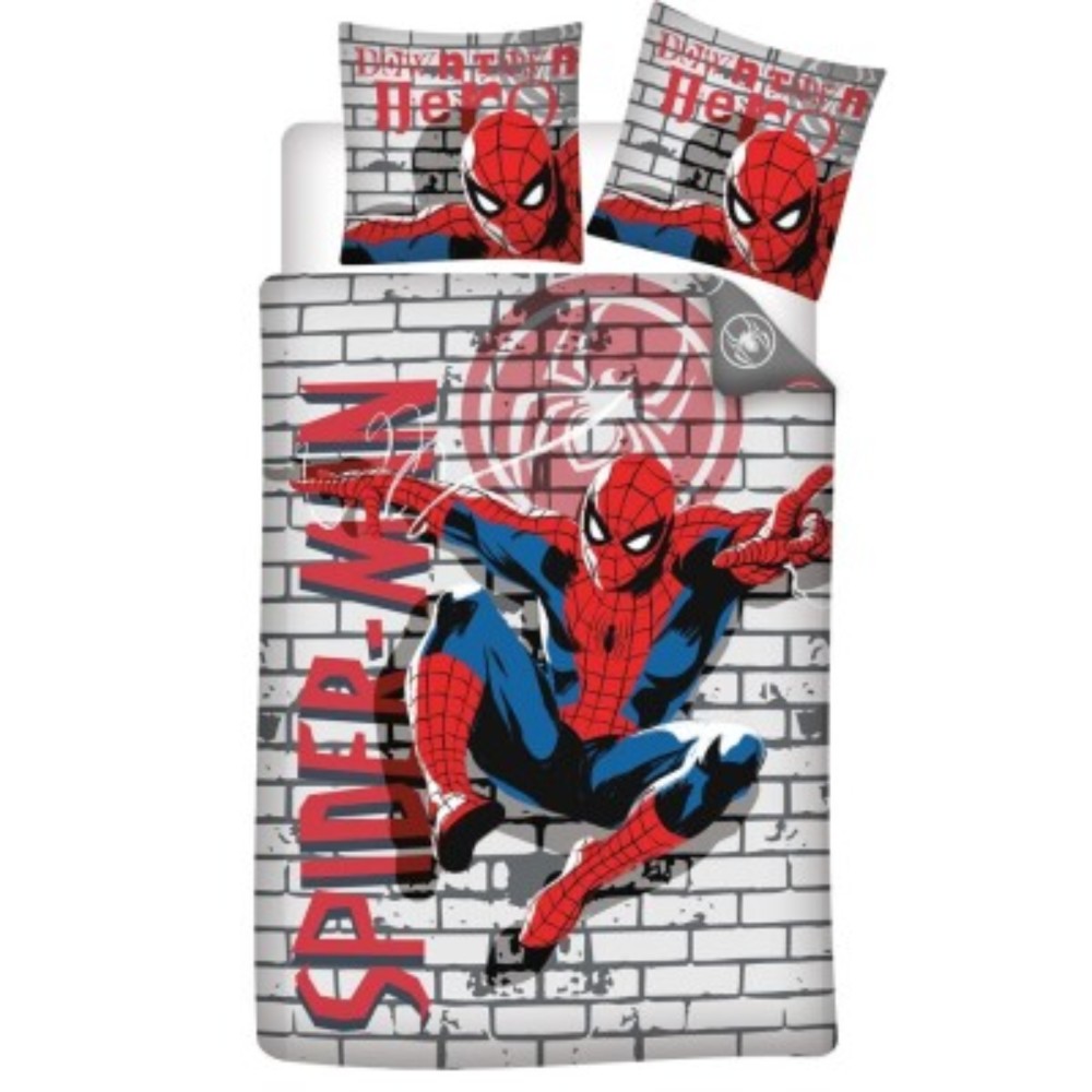 Parure de Lit Double Réversible Spider-Man Marvel Comics – Housse de Couette 140x200 cm + Taie d’Oreiller 65x65 cm – Polycoton