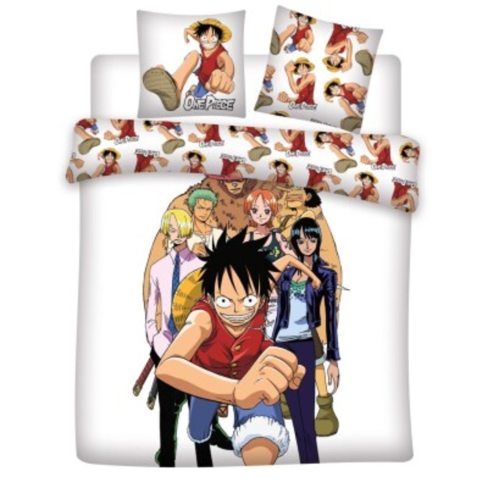 One Piece Bettwäsche-Set – Luffy Crew – Bettbezug + 2 Kissenbezüge