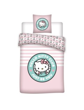 Conjunto de cama Hello Kitty – Capa de edredom 140x200 cm + Fronha 65x65 cm – Poliéster/Algodão