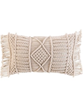 Coussin Déhoussable 30x50 cm Coton Macramé avec Franges - Macralina