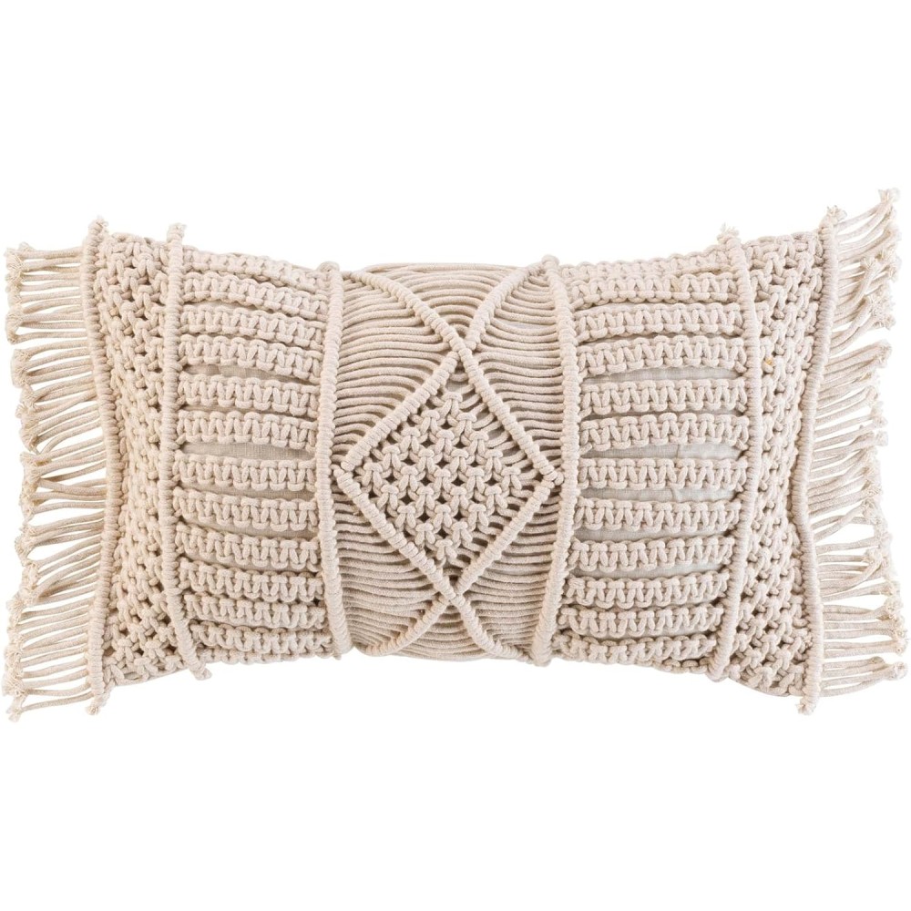 Afneembare kussenhoes 30x50 cm Macramé katoen met franjes - Macralina