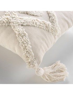 Gecomprimeerd verwijderbaar kussen met pompons 30x50 cm katoen/polyester getuft - INCA