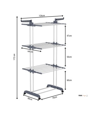 Stendibiancheria su ruote, 3 ripiani