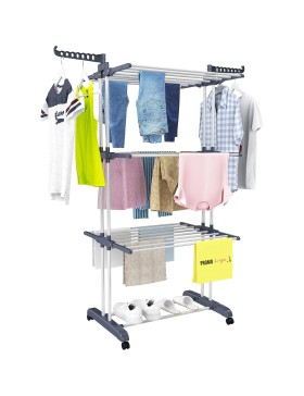 Varal de secar roupa com rodas, 3 níveis