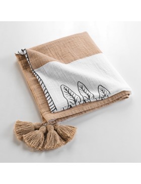 Gasa de algodón estampada con borlas de 125 x 150 cm - OASIA