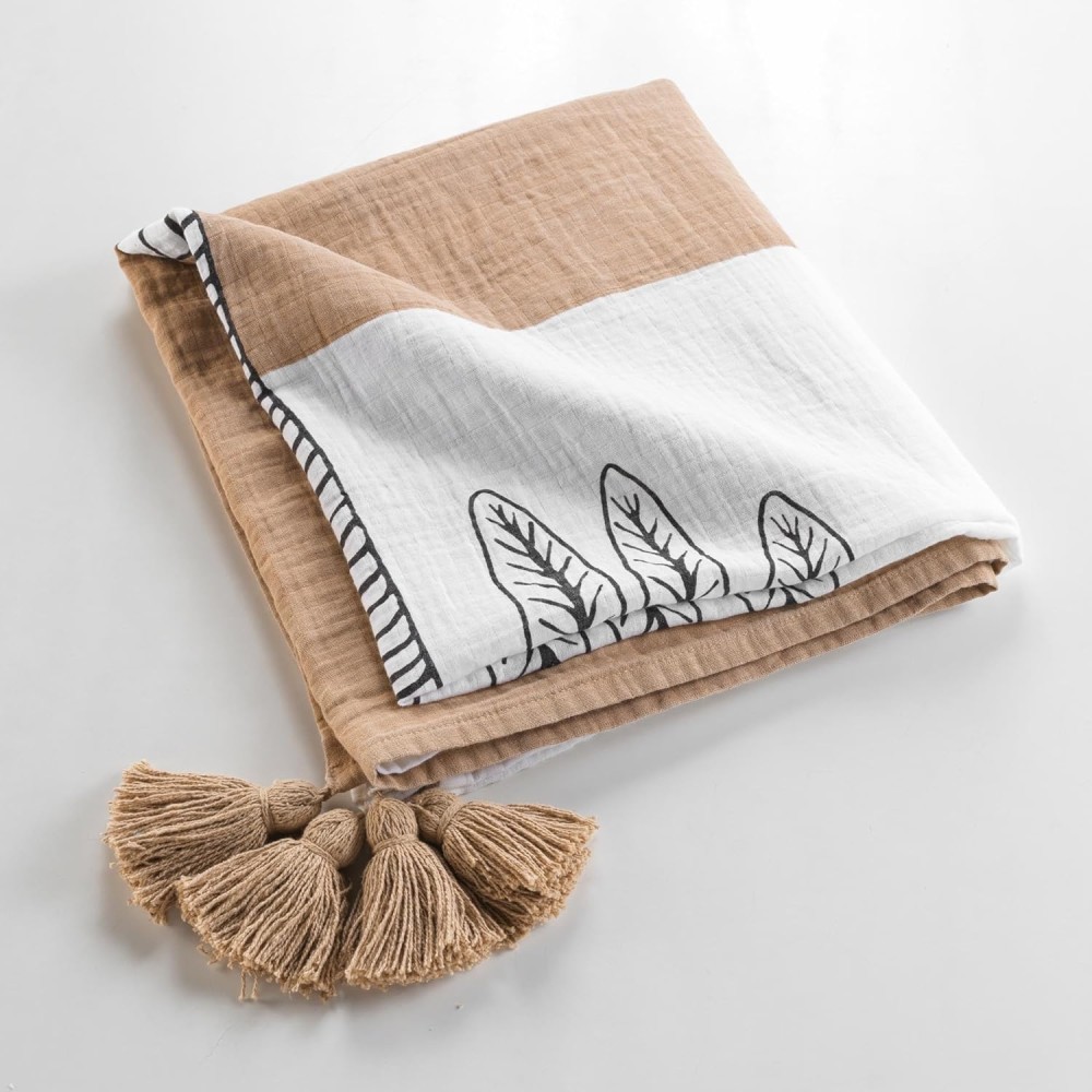 Gaze de algodão estampada com estampa de franjas, 125x150 cm - OASIA