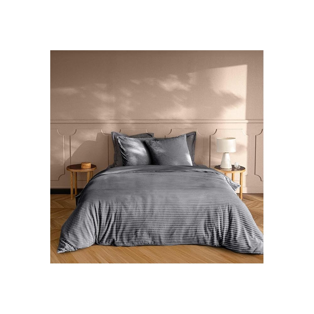 Parure lit flanelle - Housse couette chaude - Oeko tex - 3 pieces - Lit double