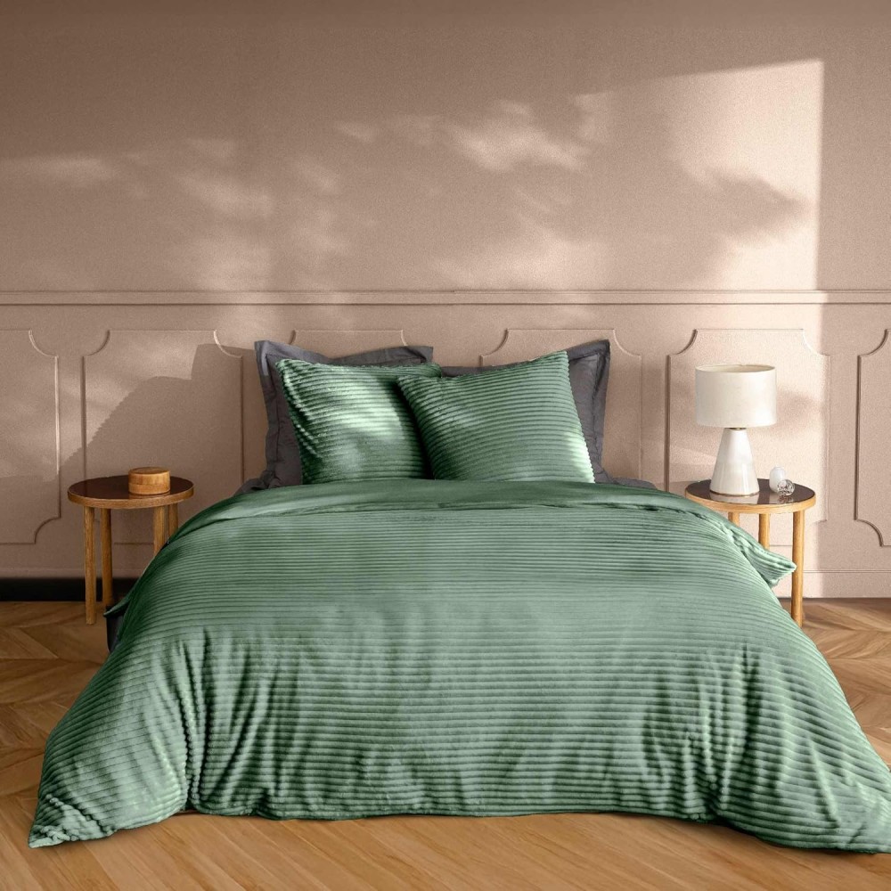 Parure lit flanelle - Housse couette chaude - Oeko tex - 3 pieces - Lit double