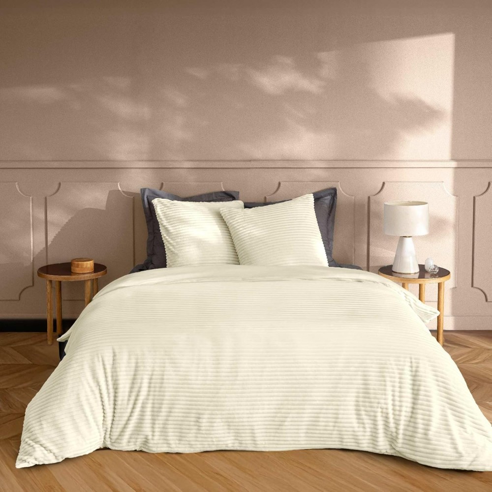 Parure lit flanelle - Housse couette chaude - Oeko tex - 3 pieces - Lit double