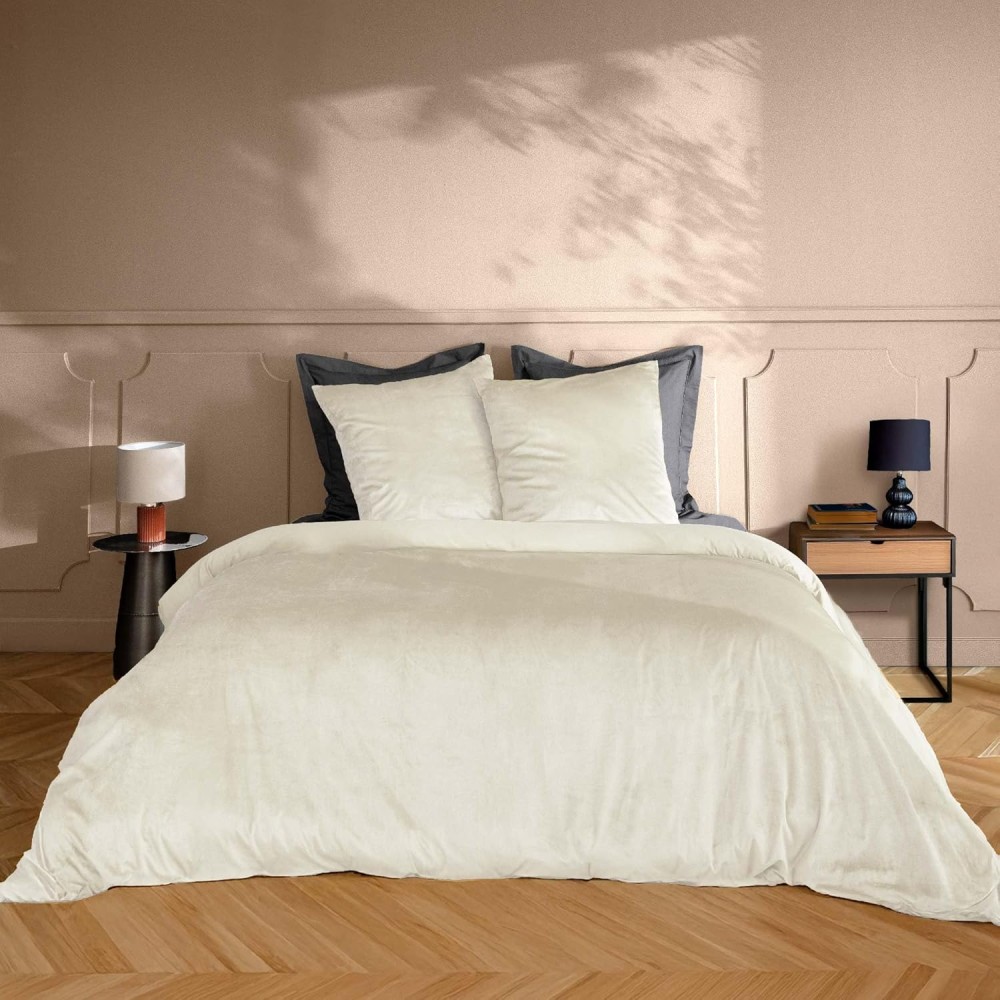 Parure de Lit 3 Pièces en Velours Uni – Housse de Couette Douce+ 2 Taies d’Oreiller – Linge de Lit – Certifiée Oeko-TEX