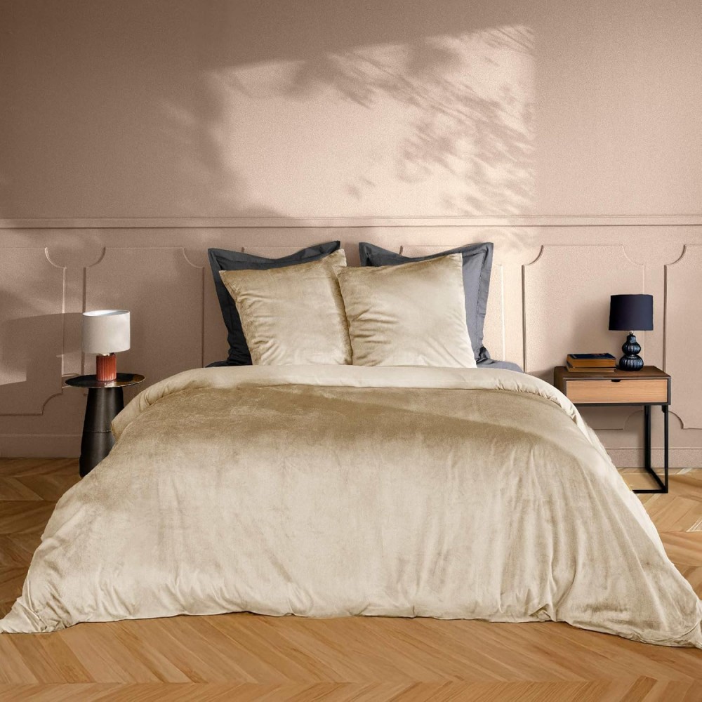 Parure de Lit 3 Pièces en Velours Uni – Housse de Couette Douce+ 2 Taies d’Oreiller – Linge de Lit – Certifiée Oeko-TEX