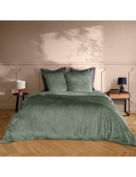 Conjunto de cama de veludo liso de 3 peças – VELINA – Capa de edredom macia + 2 fronhas – Roupa de cama – Certificado Oeko-TEX