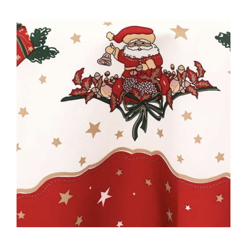 Nappe de Noël motifs Père Noël ou Cloche - Ronde - Anti tâches