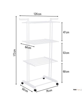 Stendibiancheria su ruote, 3 ripiani