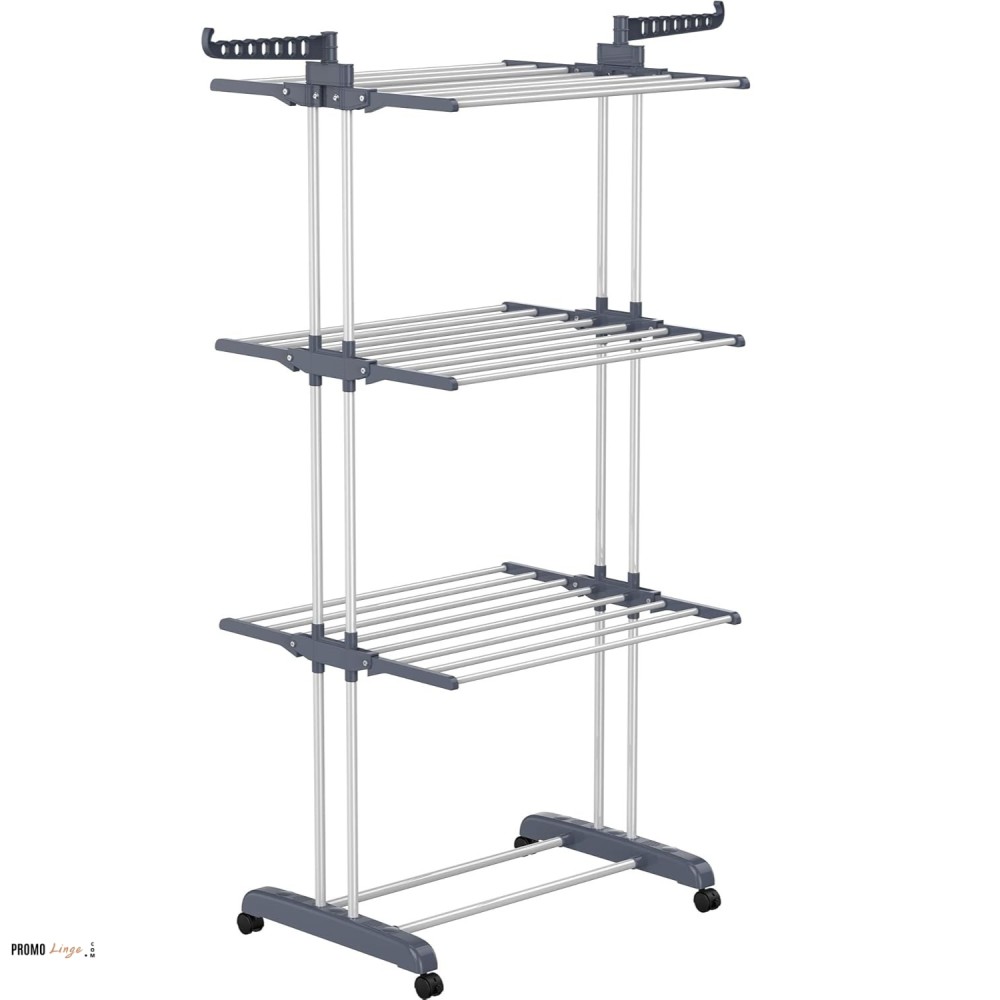 Varal de secar roupa com rodas, 3 níveis