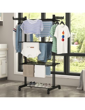 Varal de secar roupa com rodas, 3 níveis