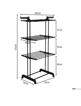 Varal de secar roupa com rodas, 3 níveis