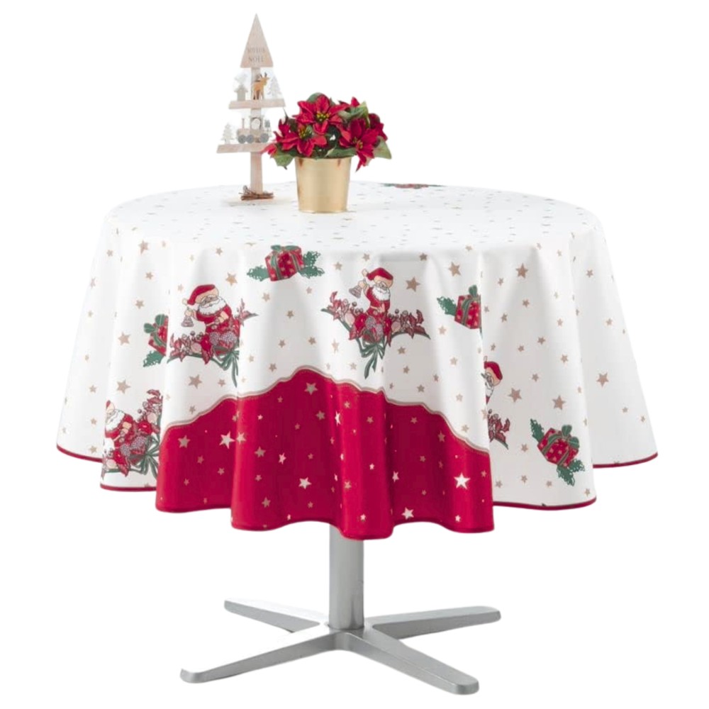 Nappe de Noël motifs Père Noël ou Cloche - Ronde - Anti tâches