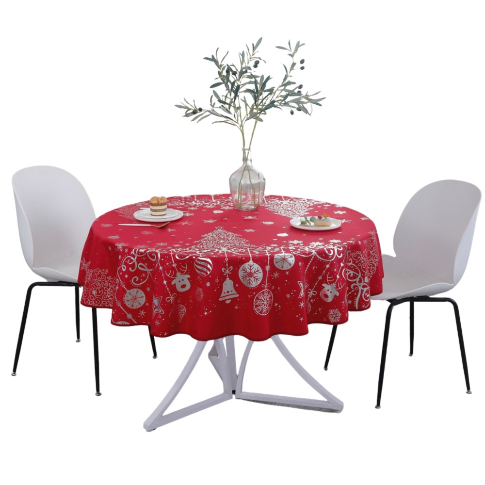 Toalha de mesa natalina – Impermeável – 100% poliéster – Resistente a manchas e lavável – Redonda 160 cm – Natal festivo
