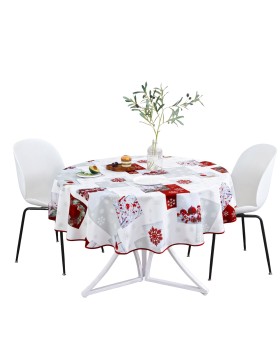 Nappe de Noël – Imperméable – 100% Polyester – Anti-Taches et Lavable – Ronde 160 cm – Esprit de Noël en Rouge & Blanc