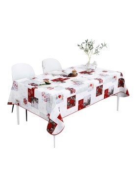 Tovaglia natalizia – Impermeabile – 100% poliestere – Antimacchia e lavabile – Spirito natalizio in rosso e bianco