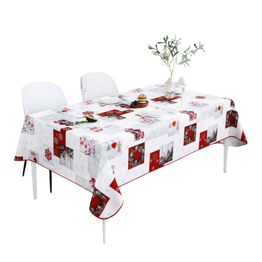 Tovaglia natalizia – Impermeabile – 100% poliestere – Antimacchia e lavabile – Spirito natalizio in rosso e bianco