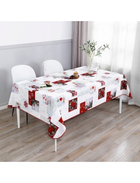 Toalha de mesa natalina – Impermeável – 100% poliéster – Resistente a manchas e lavável – Espírito natalino em vermelho e branco