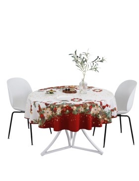 Tovaglia Natalizia – Impermeabile – 100% Poliestere – Antimacchia e Lavabile – Rotonda 160 cm – Babbo Natale Stellato