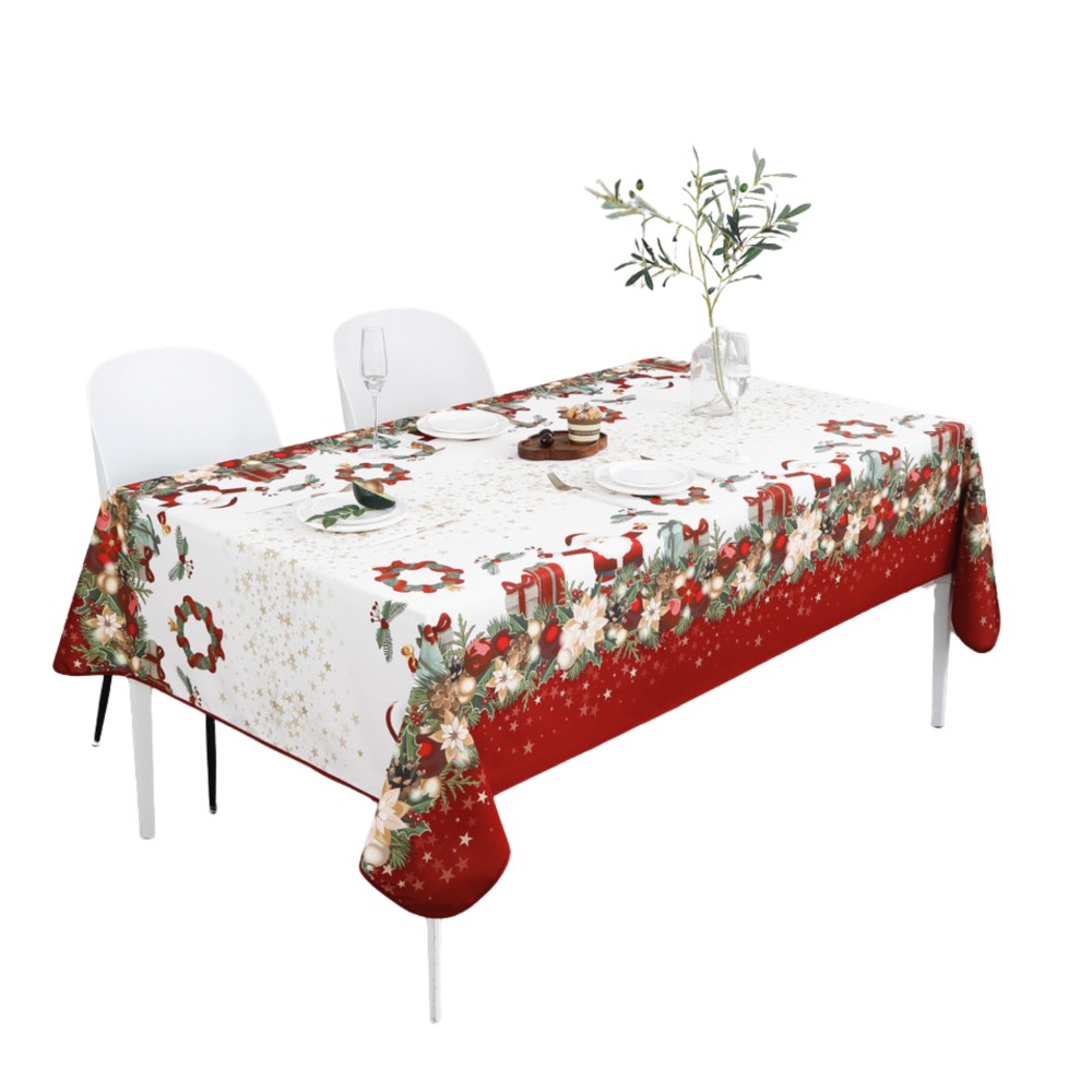 Nappe de Noël – Imperméable – 100% Polyester – Anti-Taches et Lavable – Père Noël Étoilé