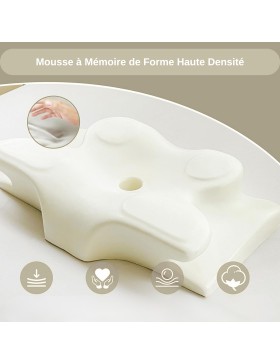 Oreiller Ergonomique à Mémoire de Forme 2 en 1 – Coussin pour la Nuque, Le Dos et Le Côté – Housse Lavable.
