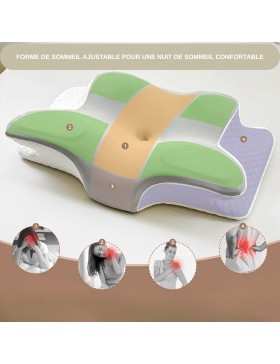 Oreiller Ergonomique à Mémoire de Forme 2 en 1 – Coussin pour la Nuque, Le Dos et Le Côté – Housse Lavable.