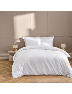 Parure Linella Ivoire - Housse de Couette avec Fermeture Pression Discrète + 2 Taies d’Oreiller - 100% Coton Lavé - Oeko-Tex