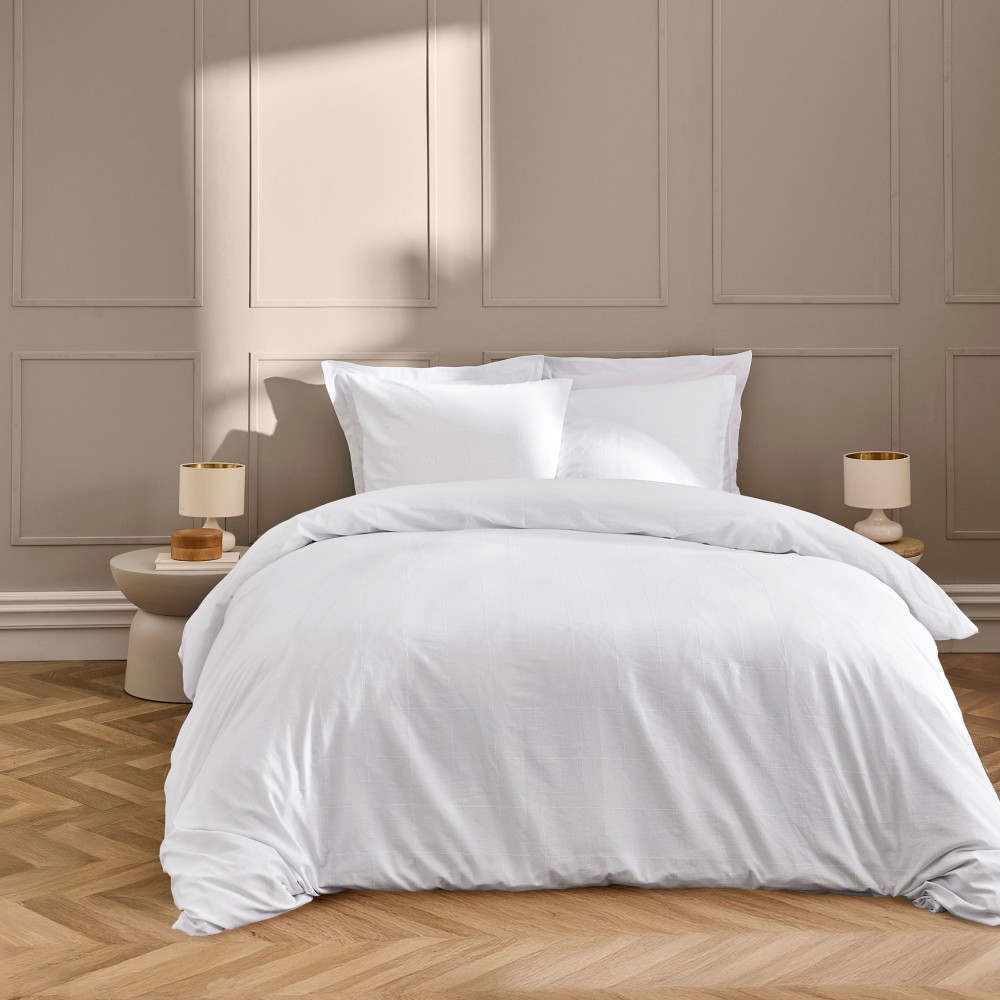 Parure Linella Ivoire - Housse de Couette avec Fermeture Pression Discrète + 2 Taies d’Oreiller - 100% Coton Lavé - Oeko-Tex