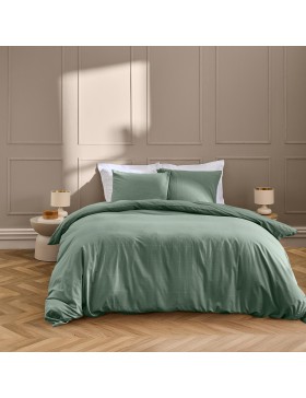 Parure Linella Ivoire - Housse de Couette avec Fermeture Pression Discrète + 2 Taies d’Oreiller - 100% Coton Lavé - Oeko-Tex