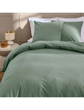 Parure Linella Ivoire - Housse de Couette avec Fermeture Pression Discrète + 2 Taies d’Oreiller - 100% Coton Lavé - Oeko-Tex