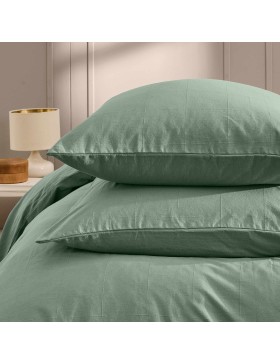 Parure Linella Ivoire - Housse de Couette avec Fermeture Pression Discrète + 2 Taies d’Oreiller - 100% Coton Lavé - Oeko-Tex