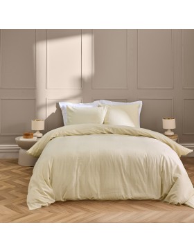Parure Linella Ivoire - Housse de Couette avec Fermeture Pression Discrète + 2 Taies d’Oreiller - 100% Coton Lavé - Oeko-Tex