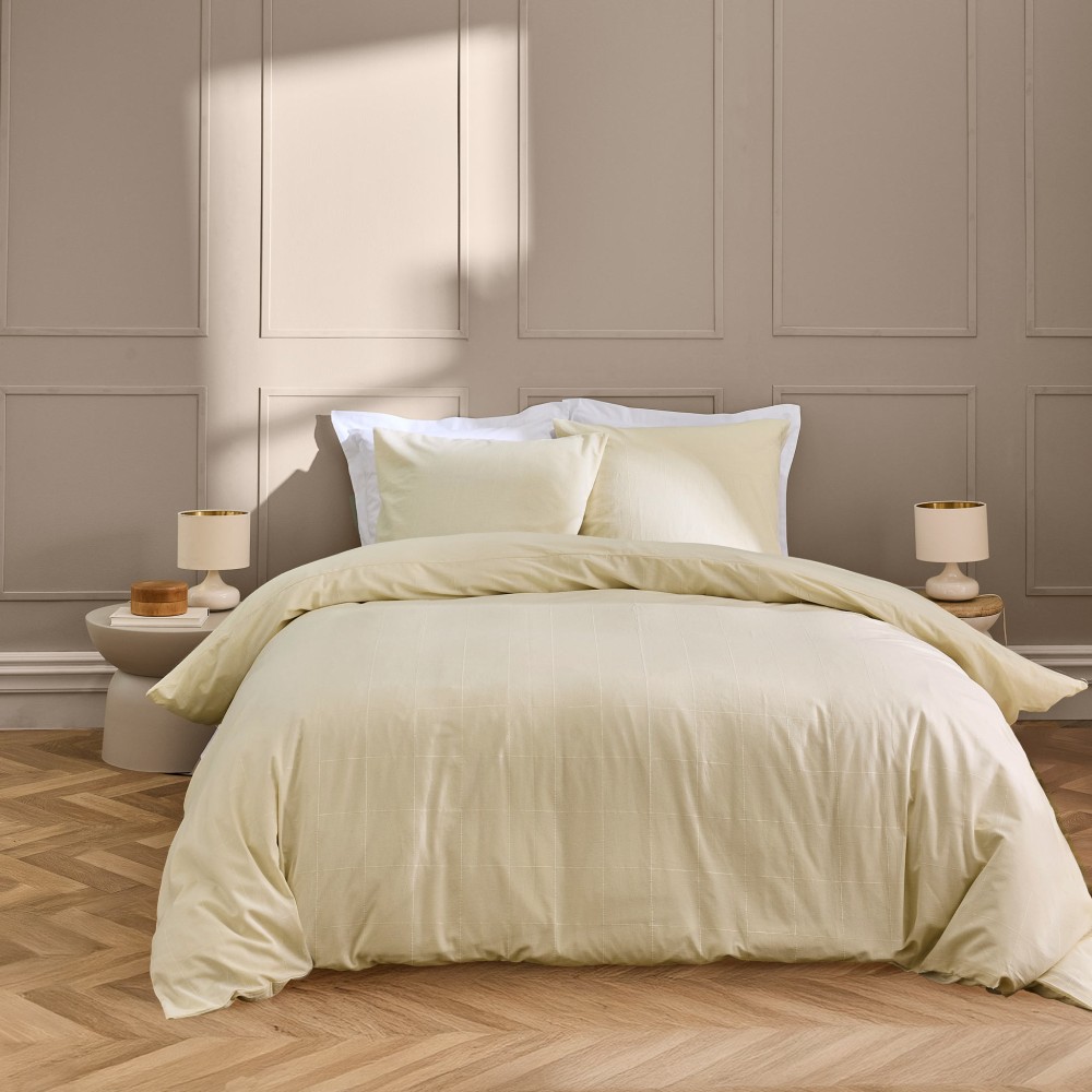 Parure Linella Ivoire - Housse de Couette avec Fermeture Pression Discrète + 2 Taies d’Oreiller - 100% Coton Lavé - Oeko-Tex