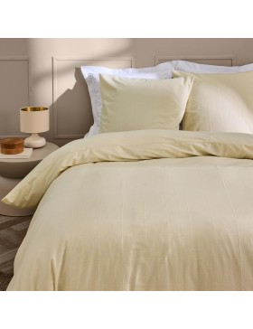 Parure Linella Ivoire - Housse de Couette avec Fermeture Pression Discrète + 2 Taies d’Oreiller - 100% Coton Lavé - Oeko-Tex