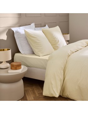 Parure Linella Ivoire - Housse de Couette avec Fermeture Pression Discrète + 2 Taies d’Oreiller - 100% Coton Lavé - Oeko-Tex