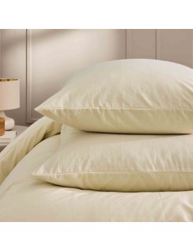 Parure Linella Ivoire - Housse de Couette avec Fermeture Pression Discrète + 2 Taies d’Oreiller - 100% Coton Lavé - Oeko-Tex