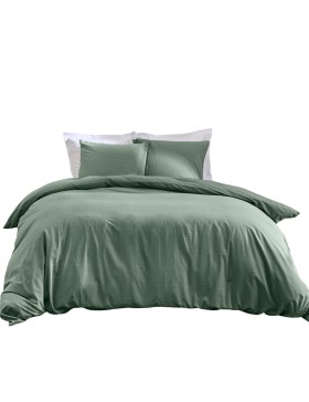 Parure Linella Ivoire - Housse de Couette avec Fermeture Pression Discrète + 2 Taies d’Oreiller - 100% Coton Lavé - Oeko-Tex