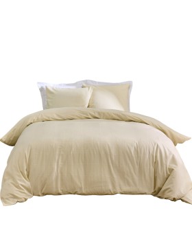 Parure Linella Ivoire - Housse de Couette avec Fermeture Pression Discrète + 2 Taies d’Oreiller - 100% Coton Lavé - Oeko-Tex