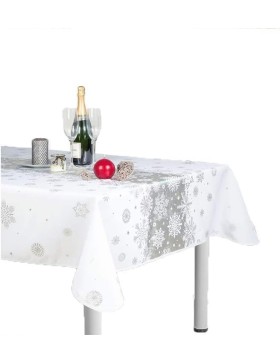 Toalha de mesa prateada de Natal, retangular ou redonda - Neve de Natal