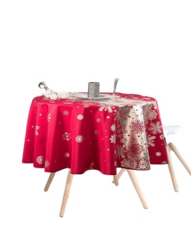 Nappe de Noël Argenté Rectangle ou Ronde - Neige De Noël