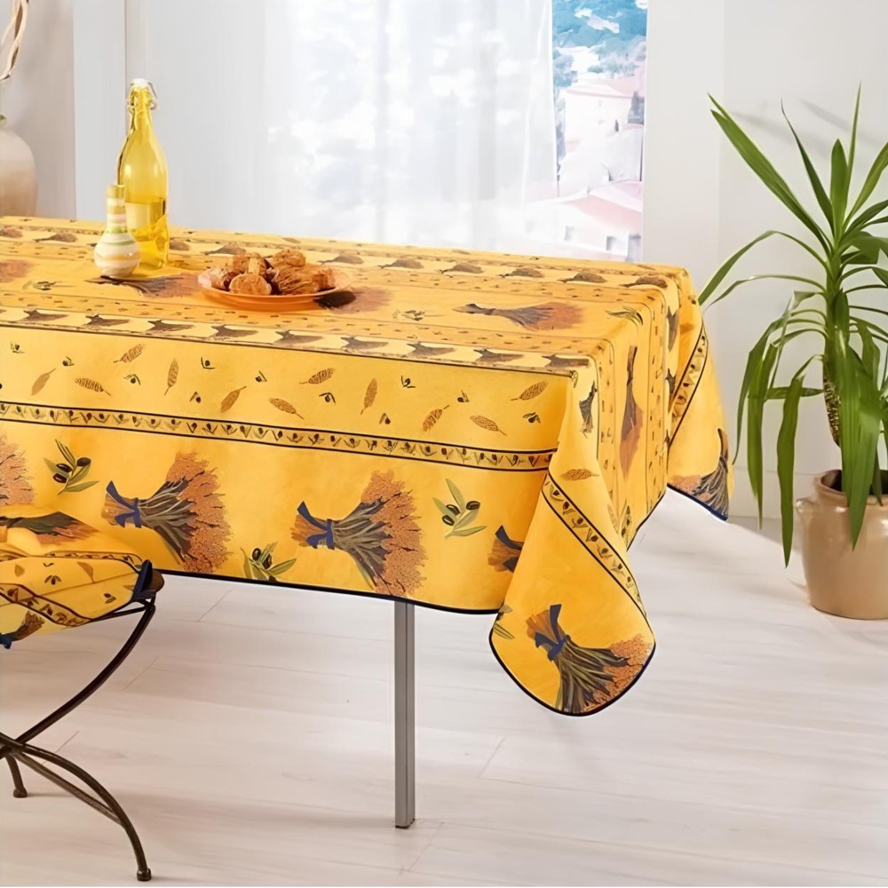 Mantel rectangular antimanchas provenzal, ramo de trigo amarillo