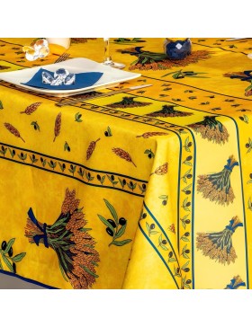 Nappe Provençale Rectangle Anti-Tâches, Bouquet de Blé Jaune