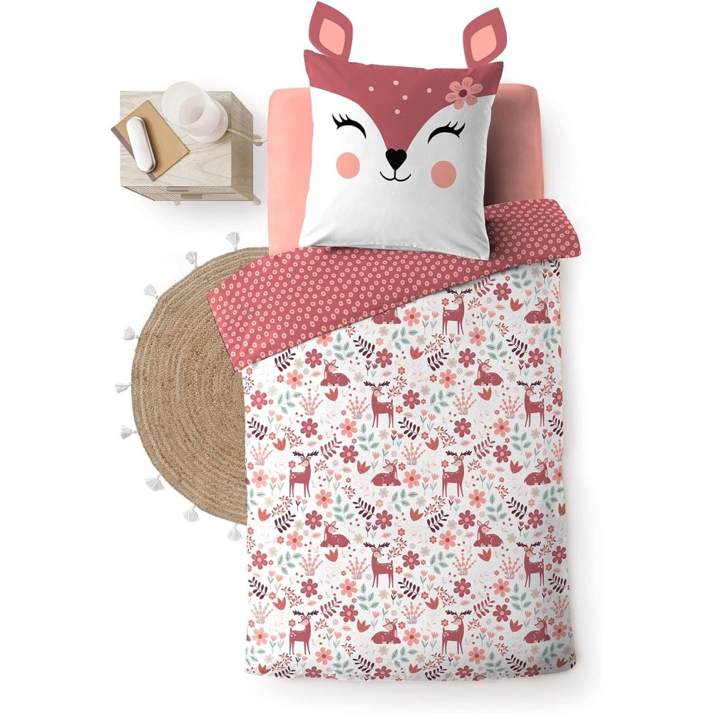 Beddengoedset van 100% katoen – Dekbedovertrek 140x200 cm + 1 kussensloop 63x63 cm – Bichette – Oeko-TEX gecertificeerd