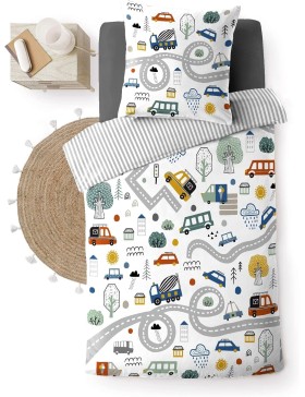 Parure de Lit 100% Coton – Housse de Couette 140x200 cm + 1 Taie 63x63 cm – PTI BOLIDE – Certifiée Oeko-TEX