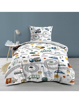 Parure de Lit 100% Coton – Housse de Couette 140x200 cm + 1 Taie 63x63 cm – PTI BOLIDE – Certifiée Oeko-TEX